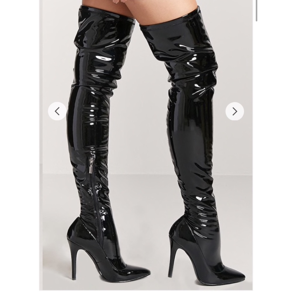 Faux Patent Leather Thigh High Boots